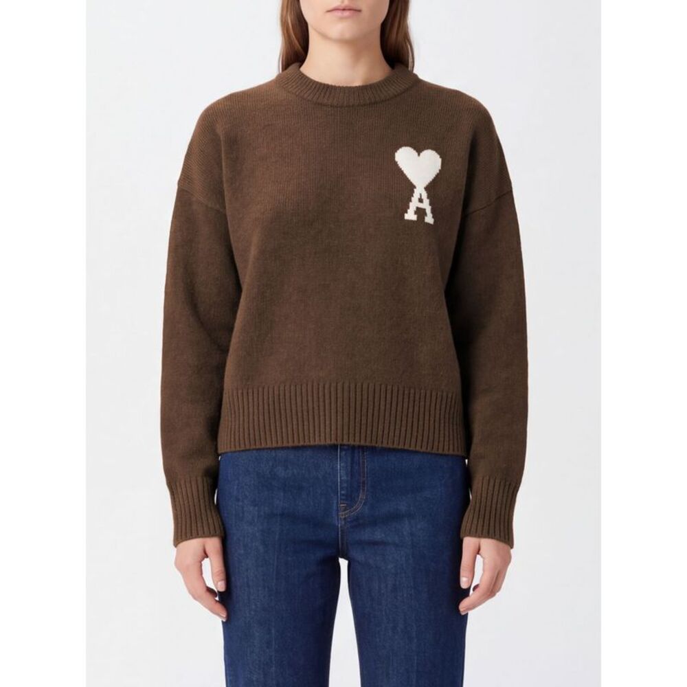 Ami Paris Women Ami Paris Wool And Alpaca Crewneck Jumper With Jacquard Logo